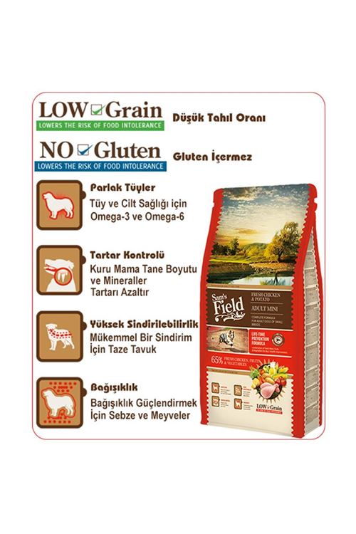 Sam's Field Mini Tavuklu ve Patatesli Düşük Tahıllı Küçük Irk Yetişkin Köpek Maması 2.5kg