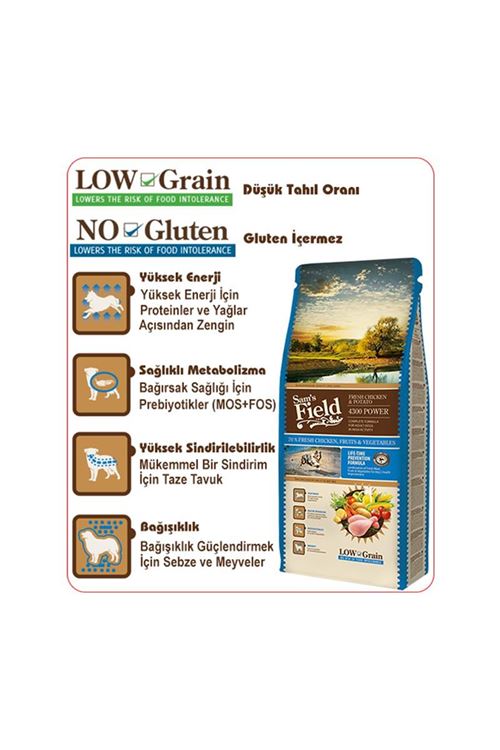 Sam's Field Power4300 Tavuklu Patatesli Düşük Tahıllı Yetişkin Aktif Köpek Maması 2.5kg