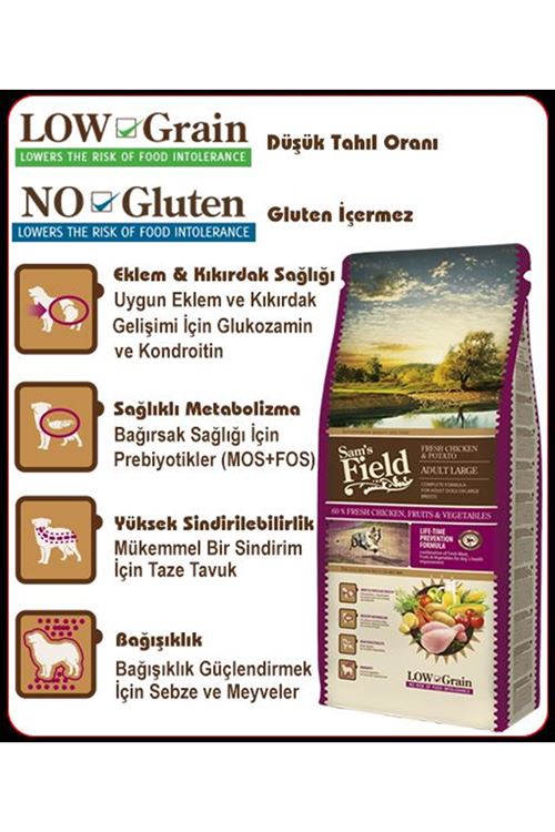 Sam's Field Tavuklu Patatesli Düşük Tahıllı Yetişkin Büyük Irk Köpek Maması 13kg