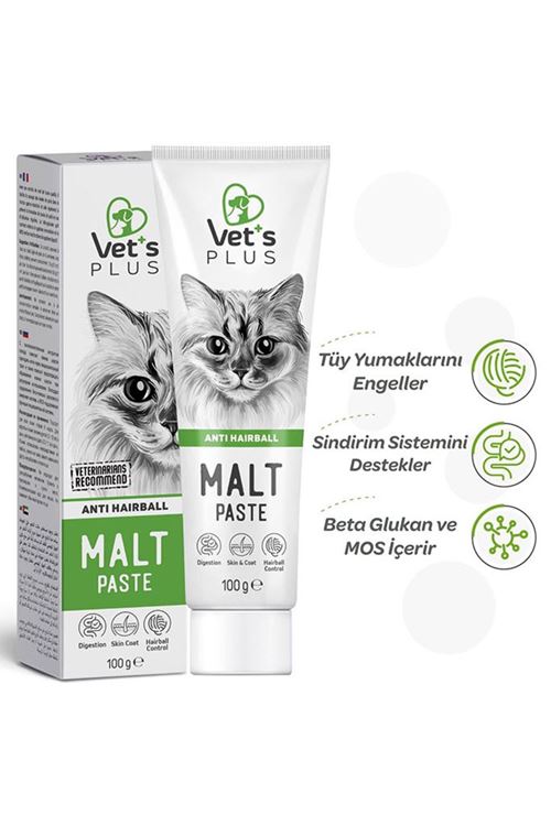 Vet's Plus Anti-Hairball Tüy Yumağı Önleyici Malt Kedi Macunu 100gr