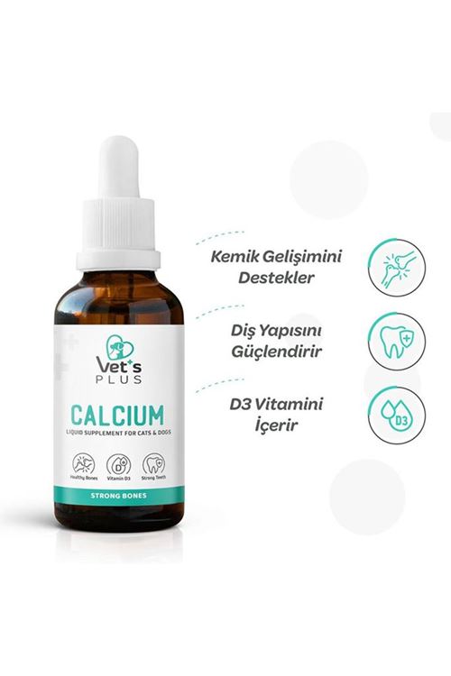 Vet's Plus Calcium Kedi ve Köpekler İçin Kemik ve Diş Desteği Kalsiyum Damla 50ml