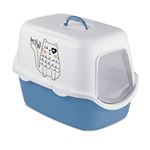 Stefanplast Griffe Baskılı Kapalı Kedi Tuvaleti Mavi/Beyaz